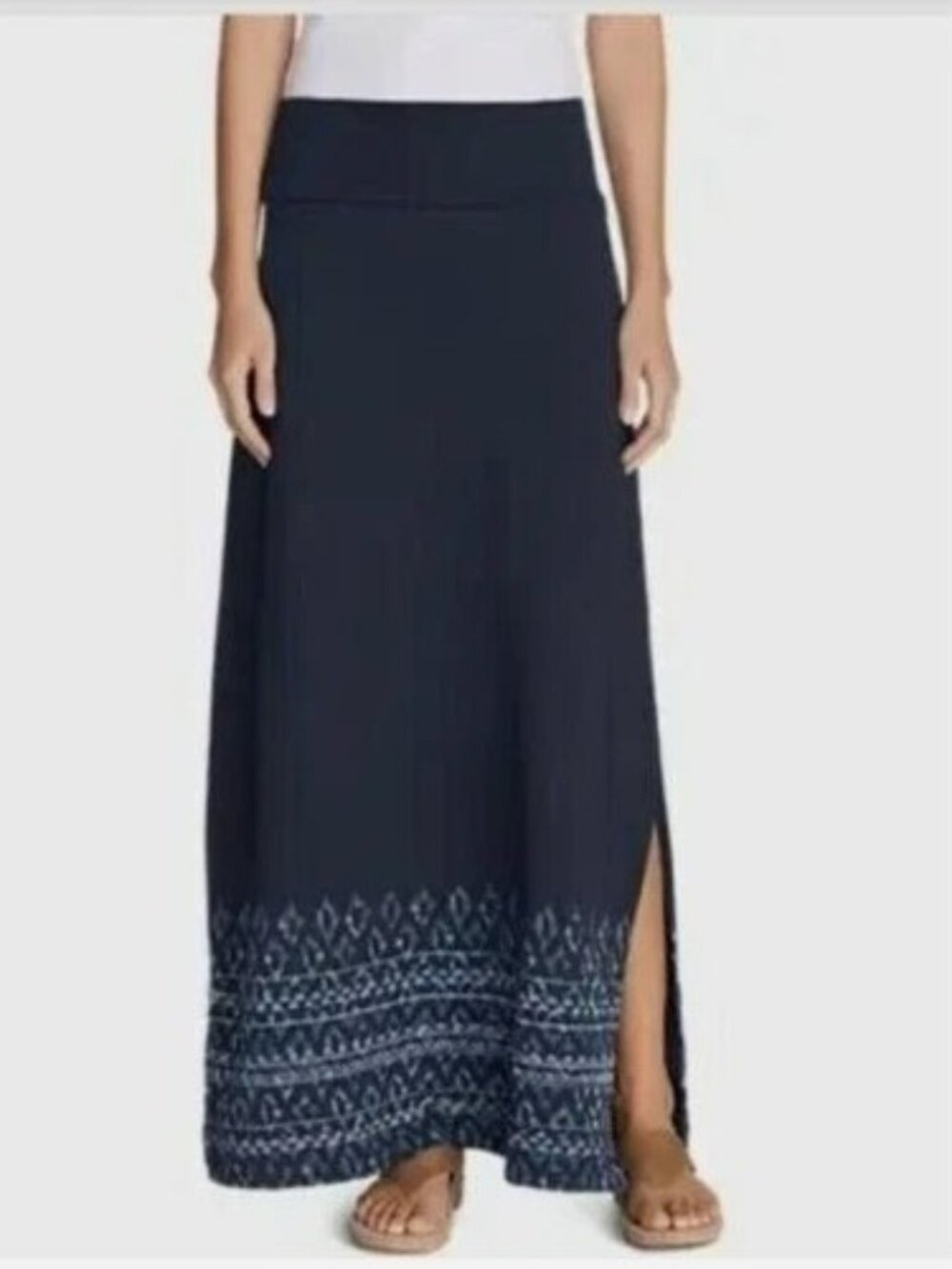 Eddie Bauer Maxi Skirt Women's Blue Side Slit Aztec Southwestern Embroidered M